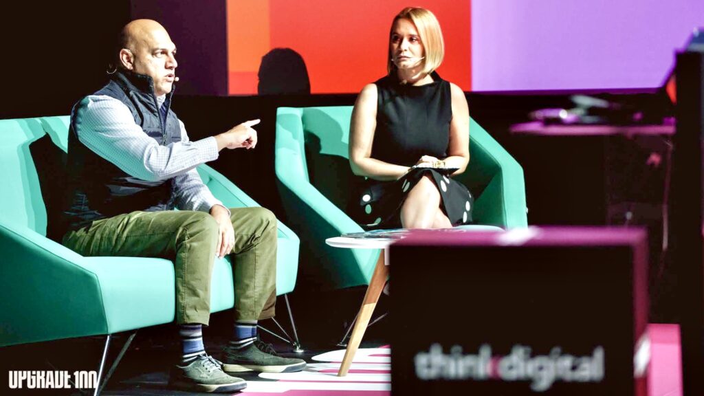 Salim Ismail (Singularity University) and Andreea Esca (ProTV) at UPGRADE 100 Festival, 2019